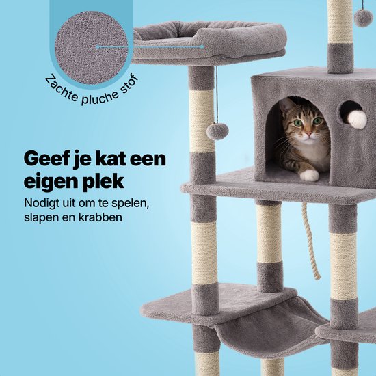 Jake und Jacky Kratzbaum für Katzen – Katzenkratzbaum – Kratzmöbel – Katzenbaum – Kratzbäume – Katzenhaus – Hellgrau – 147 cm hoch