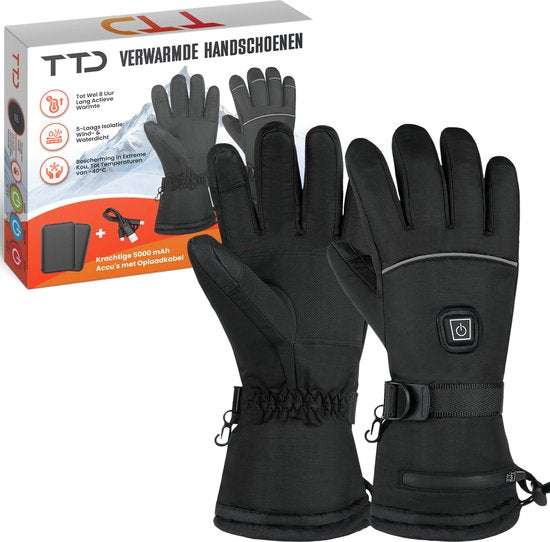 TTD® Beheizte Handschuhe - Größe L - Wiederaufladbar - Drei Wärmestufen - Schwarz