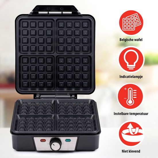 alpina Waffeleisen - Brüsseler Waffeln - Antihaftbeschichtung - 4 Waffeln - 1200W