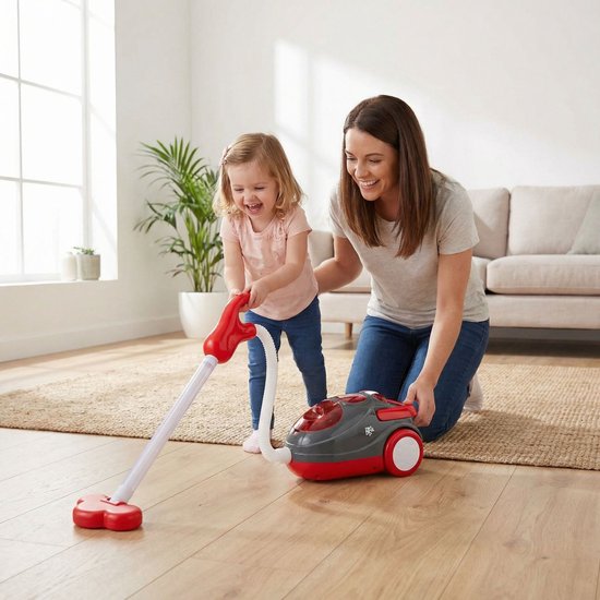 Dirt Devil Spielzeugstaubsauger mit Schlauch – mit Soundeffekten und wirbelnden Partikeln – kabelloses Reinigungsspielzeug für Jungen und Mädchen ab 3 Jahren – 88 x 15 x 12,5 cm – Rot/Grau
