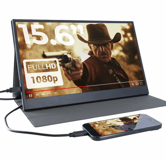 Tragbarer Monitor von Denver - Full HD - 15,6" - Tragbarer Monitor - Ledertasche - HDMI - USB-C - PMO15604