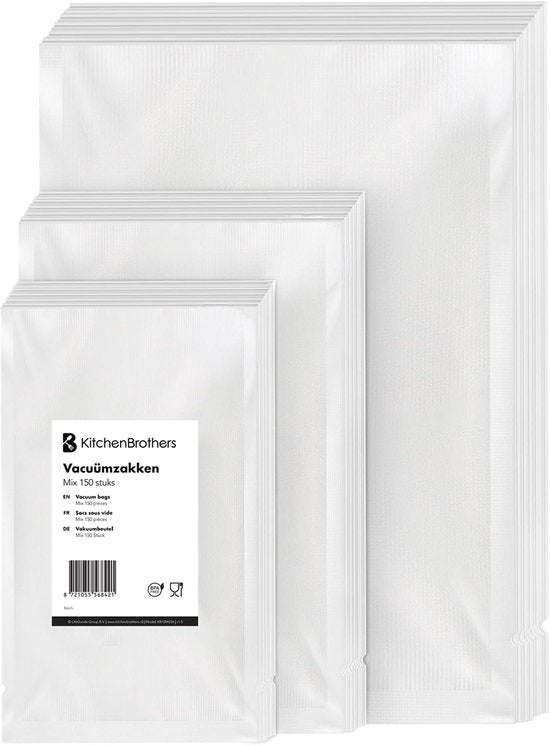 KitchenBrothers Vakuumbeutel - 150 Stück - Mix Set - BPA-frei - Vakuumbeutel Lebensmittel - Sous vide Beutel - Für Vakuumierer