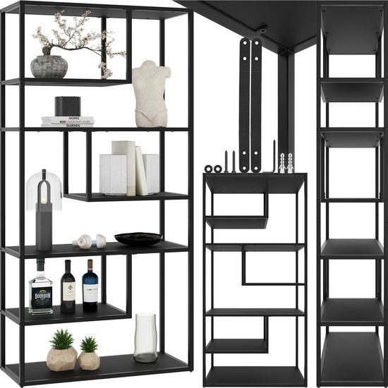 tectake® Wandschrank Venda - 85 x 35 x 188 cm - Industrie-Look - Stahlrahmen - Schrank mit Kippschutz - Bücherregal mit 6 asymmetrischen Fächern - moderner Aufbewahrungsschrank für Wohnzimmer, Küche oder Schlafzimmer