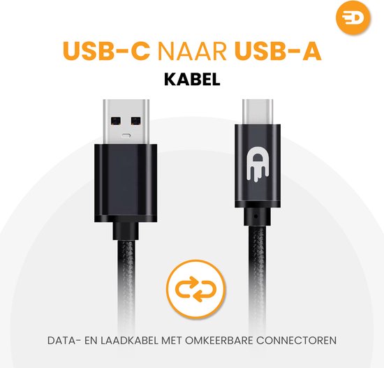Drivv. USB zu USB C Kabel - Schnellladegerät - USB C Daten- und Ladekabel - 3 Meter - Geeignet für Samsung, iPhone 15 & mehr - Schwarz