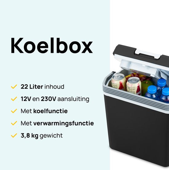 MOA Coolbox Electric 12v 230 volt - 22L - Kühlbox - Camping-Kühlschrank - Auto und Camping - Kühlung und Heizung - Schwarz