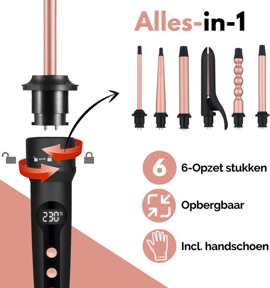 VAIVE 6-in-1 Lockenstab & Glätteisen mit Aufsätzen - Lockenstab - Lockenstab