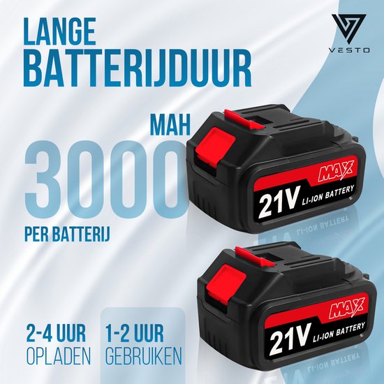 Vesto® Elektrohammerbohrer - Akku-Schlagbohrer - Hammerbohrer mit Meißelfunktion - Akku-Kombihammer - Betonbohrer - Inklusive Bohrer-Set, 2x Akku & Ladegerät