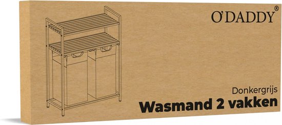 O'DADDY® Wäschekorb mit 2 Fächern & 2 Einlegeböden - 76 Liter - Ausziehbarer Wäschesortierer - Wäschekorb - Wäschebox - Doppelter Wäschekorb - Schwarz/Braun