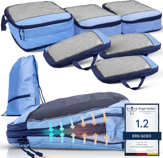 Packwürfel 7er Set - mit Kompression für Koffer und Rucksack inkl. Packsack, Mariner's Azure - Blau