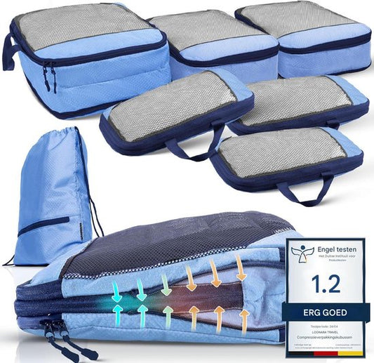 Packwürfel 7er Set - mit Kompression für Koffer und Rucksack inkl. Packsack, Mariner's Azure - Blau