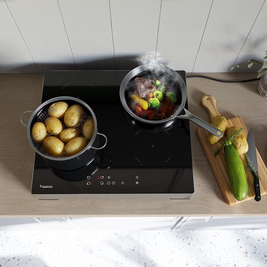KitchenBrothers Induktionskochfeld - 60 cm - 4 Zonen - 1 Phase - bis zu 2400W - Silber/RVS