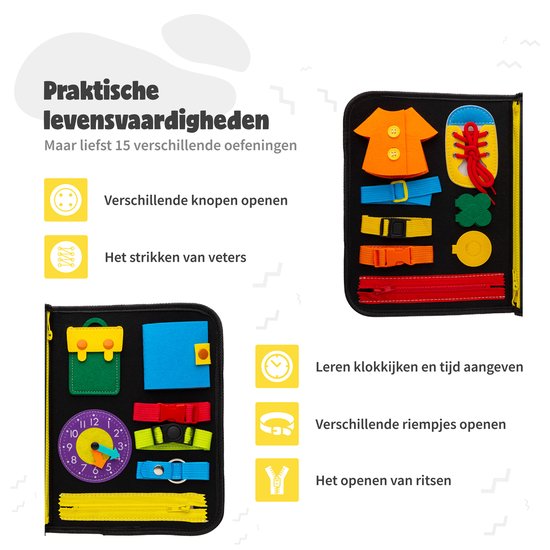 MontiPlay® Montessori Spielzeug - Sensorisches Spielzeug - Activity Board - Busy Board - Montessori Home Activity Book - Pädagogisches - Sensomotorisches Spielzeug - Dinosaurier Spielzeug