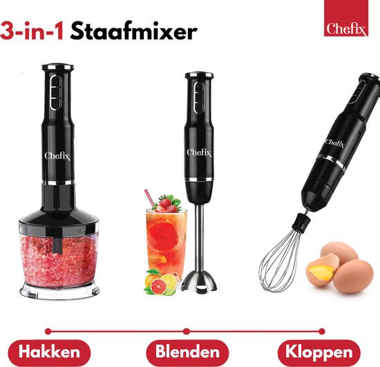 Chefix Stabmixer Set 4-in-1 - Stabmixer - Schneebesen Schneebesen Messbecher - 750 W - Schwarz