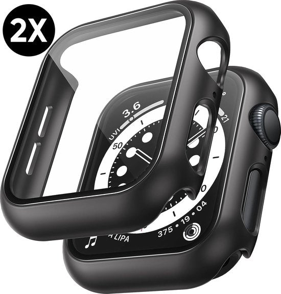 Gehäuse passend für Apple Watch Series 4 / 5 / 6 / SE - 40 mm Displayschutzfolie - 2 Stück - Full Cover Hard Case - Schwarz