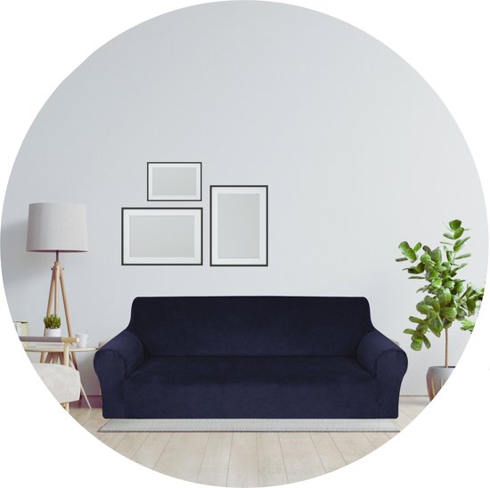 Hilvard - Sofabezug 4-Sitzer Sofas - (230 - 275 cm) - Dunkelblau - Samt - Stretch - Sofaschoner - Möbelbezug - Gegen Beschädigungen und Flecken - Sitzbezug - Sitzbezug