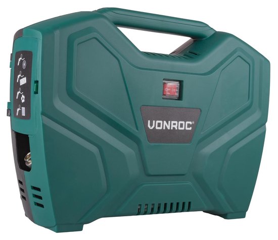 VONROC Tragbarer Kompressor - 1100W - 8 bar - Ölfrei - 180 l/m - Inkl. 11 Zubehörteile