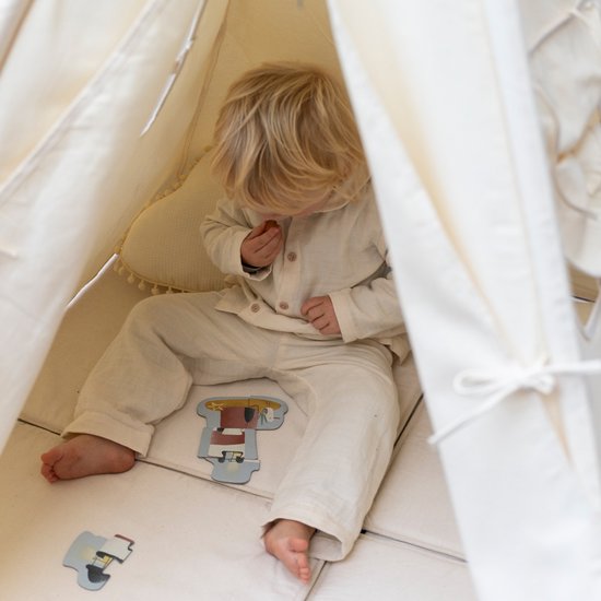 Sunny Alba Tipi-Zelt Creme/Weiß für Kinder - Wigwam Spielzelt mit Fenstern aus Baumwolle - Tipi-Zelt Kinder mit Kuschelteppich - 120x120x160cm - Gestänge FSC Holz