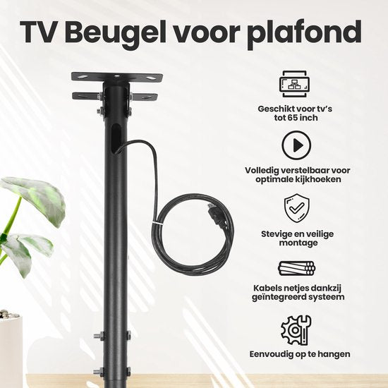 TV-Halterung - für Decke oder Dachschräge - 32" bis 65" - drehbar & neigbar - Max 30KG - Schwarz - von Faas