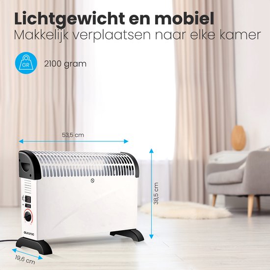 Auronic Elektrokonvektor - 750/1250/2000 Watt - mit Gebläse - Heizung - Heizlüfter - Weiß