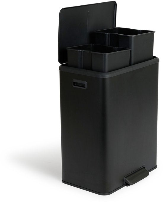 Umuzi Cleaning Double Mülleimer - 60L - Treteimer - Soft Close - 53x38x66 - Mattschwarz