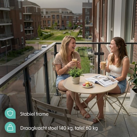 LifeGoods Bistro-Set - Stahl - 3-teilig - Gartenset - klappbar - Balkonset mit Tisch - wetterfest - Taupe
