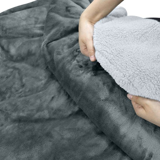 STAUS&BACH Heizdecke 3XL - 2 Personen Oberdecke - Doppelseitige Fleece Sherpa - Anthrazitgrau - 180x160 cm - Grau