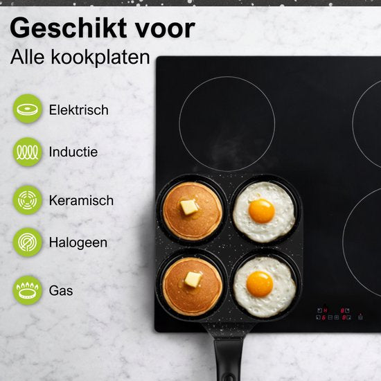CeraFusion Pfannkuchenpfanne mit 4 Fächern Ø8 cm - Induktion - PFAS-frei - Eierpfanne - Keramikbeschichtung - Für Induktion geeignet
