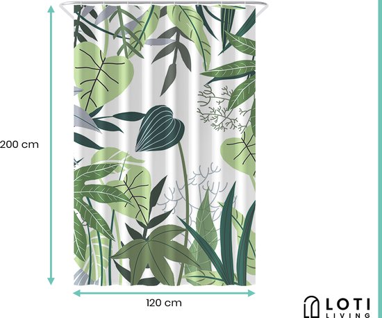 Loti Living Duschvorhang Anti-Schimmel - Dschungel - Ringe enthalten - Wasserdicht - Polyester - Duschvorhang 120x200 cm