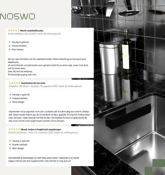 Noswo Geschirrtuchhalter - Spülenorganisator - Arbeitsplatte & Küche - Edelstahl - Schwarz