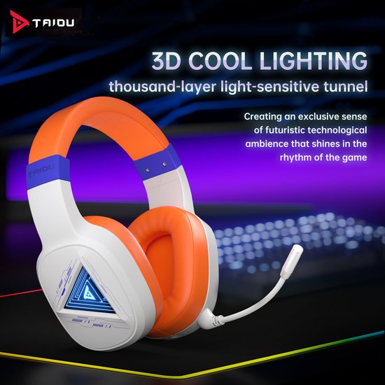 TAIDU THS320Pro Wireless Gaming Headset - 2.4GHz - Bluetooth 5.2 - Mikrofon - Multiplattform - Weiß Orange