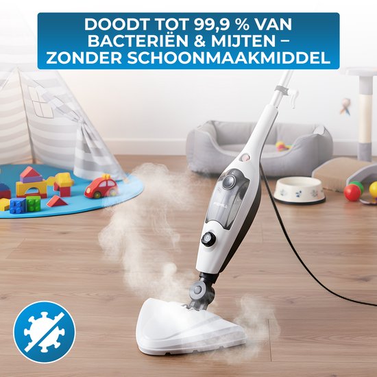 Powell Dampfreiniger - Handdampfreiniger - 2 in 1 - Teppichreiniger - Dampfreiniger Boden - Inklusive 10 Aufsätze - 240 V - 1300 W - Schwarz/Weiß