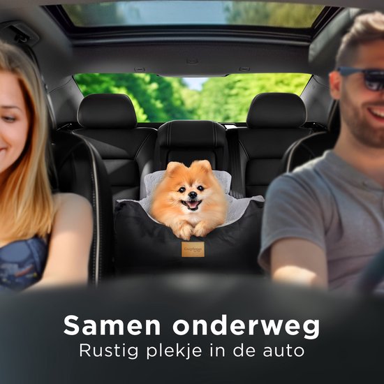 CozySense® Hundeautositz - Hundekorb Auto mit Sicherheitsgurt und Staufach - für kleine Hunde - Vorder- oder Rücksitz - Schwarz/Grau