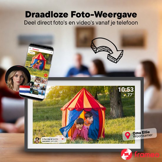 Denver Digitaler Fotorahmen 10,1-Zoll - Umgebungs-LED - HD - Frameo App - Fotorahmen - Digitaler Kalender - WiFi - IPS-Touchscreen - 16GB - PFF1081