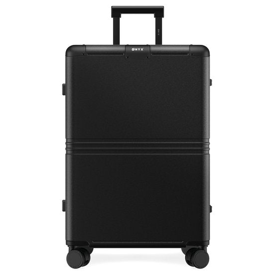 ONYX Hybrid Pro Check-in Koffer Medium 70 Liter - Recyceltes Polycarbonat und reißverschlussloses Design - Reisekoffer mit TSA-Schloss und Spinner-Rollen - Leichter Trolley mit Laptop-Fach - Onyx Black