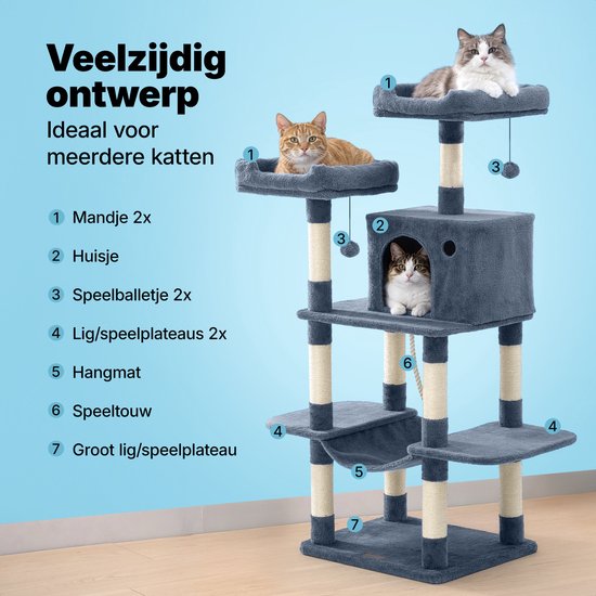 Jake und Jacky Kratzbaum für Katzen – Katzenkratzbaum – Kratzmöbel – Katzenbaum – Kratzbäume – Katzenhaus – Dunkelgrau – 147 cm hoch