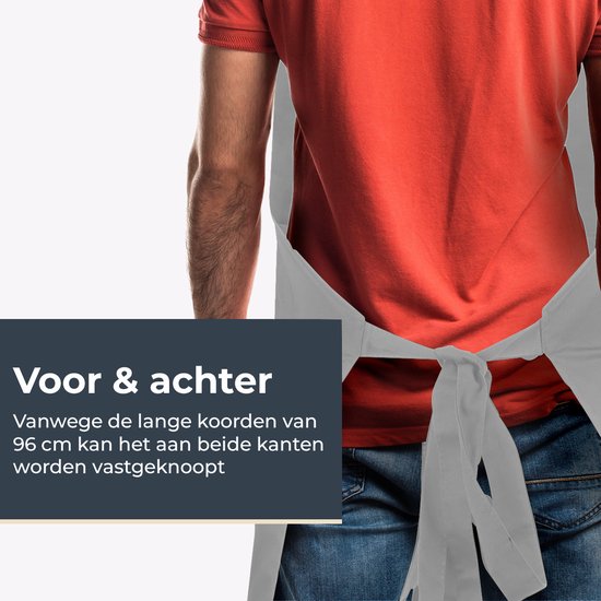 Küchenschürze - Wasser- und schmutzabweisend - Professionelle Kochschürze - Schürze für Frauen und Männer - Catering-Schürze - Unisex - Verstellbare Schnalle - Extra große Fächer - Hellgrau