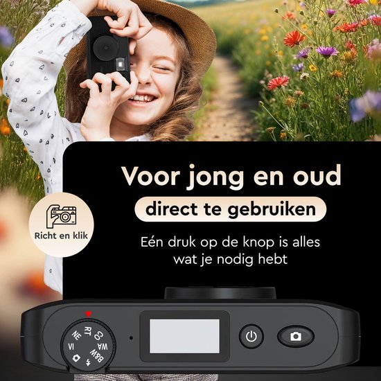 K&L Digitalkamera - Bildschirmlos - Wiederaufladbar - 16.000 Fotos - Fotokamera - Vintage - Inklusive 32GB - Langlebig - Schwarz