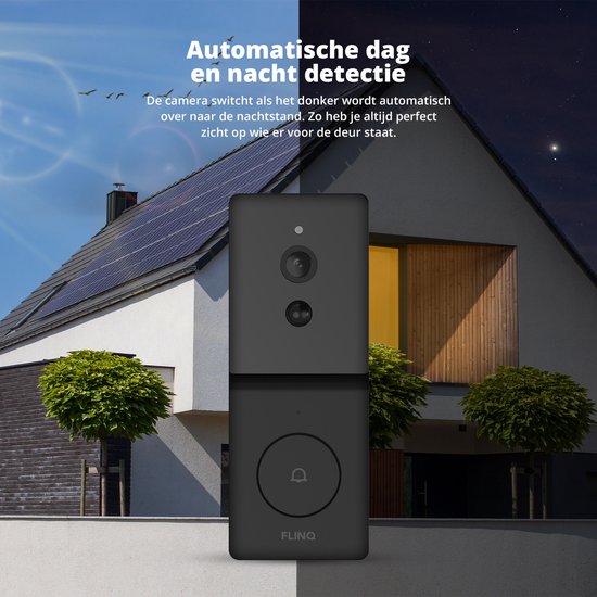FlinQ Smart Doorbell - Türklingel drahtlos - Türklingel mit Kamera - inkl. Gong - 1080P HD - Schwarz