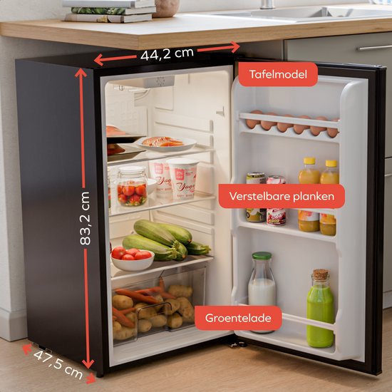 KitchenBrothers Kühlschrank - 92L - Tischmodell - Eisfach - Frigo - Freistehend - Schwarz