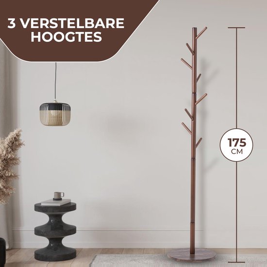 Bayt Garderobe - Stehende Garderobe - Garderobenständer Holz - Garderobenständer - 8 Haken - 175 cm - Braun