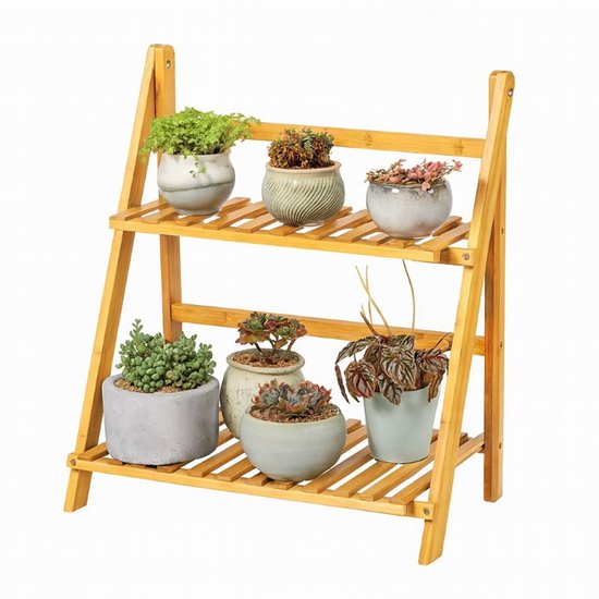 Ceruzo Pflanzenständer Bambus - 2-lagiger Pflanzenständer - 50x28x54 cm - Kräutergestell - Natur