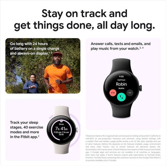 Google Pixel Watch 2 - Silbernes Gehäuse - Blaues Sportband - GPS - 5ATM - Fitbit-Funktionen - 24 Stunden Akku - AMOLED-Bildschirm