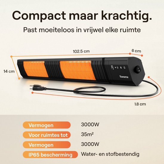 Flowsense Heater - Terrassenheizungen 3000W - Elektrische Pendelheizung - Infrarotheizung - Für 35m2 Flächen - Innen & Außen - Inkl.