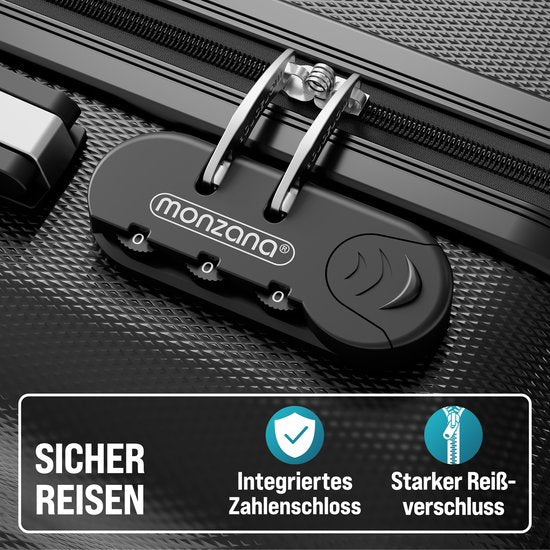 MONZANA 3-teiliges Hartschalenkoffer-Set - Koffer M L XL Handgepäck- Schwarz