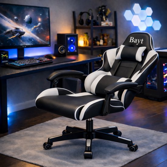 Bayt Game chair - Gaming-Stuhl - Gaming-Stuhl - Verstellbare Rückenlehne - Komfortabler Game-Stuhl - Schwarz und weiß