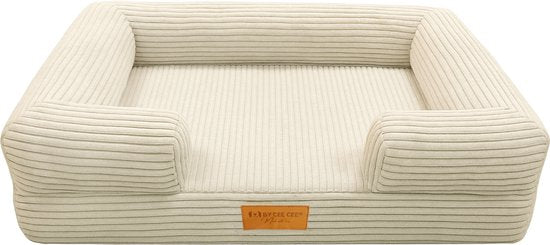 By Cee Cee Orthopädischer Hundekorb - Orthopädisches Hundekissen - Hundebett - Gerippter Stoff - Für kleine Hunde - Beige - 80x55