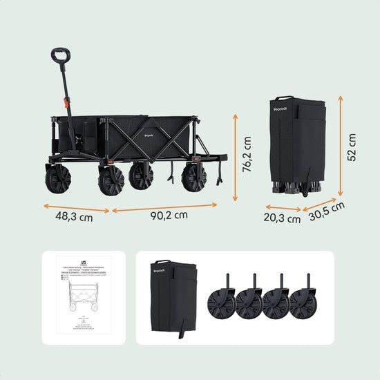 LifeGoods Wagon - Faltbarer Wagen - 130KG - 200L - faltbar - mit Schutzhülle - Schwarz