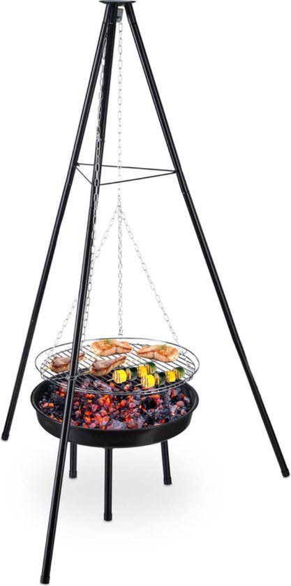 BBQ-Stativ mit Feuerschale - inkl. Grillrost - schwarz - Ø52 cm