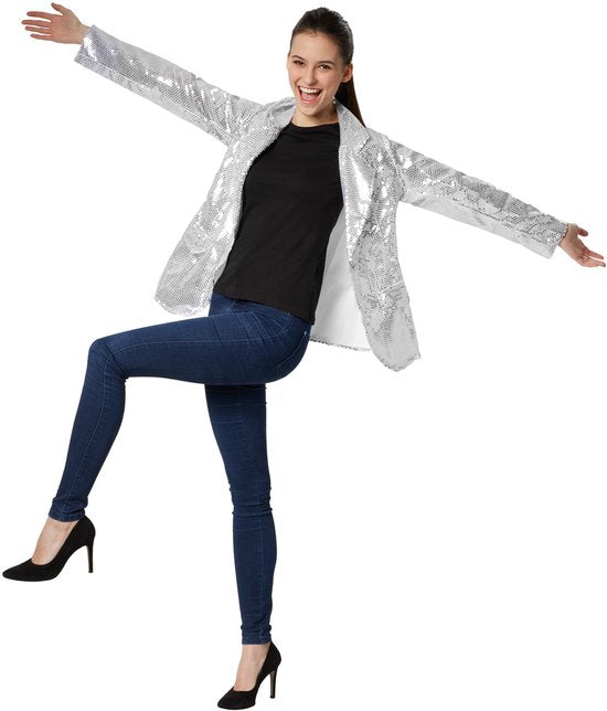 Dressforfun Faschingskostüm Paillettenmantel Silber – Damen – Größe XL