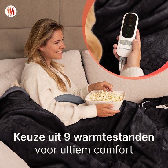 Seranova Heizdecke 3XL - Extra Heizdrähte - Premium Modell - 200x180 cm - 2 Personen Heizdecke - Doppelseitiges Fleece Sherpa - Grau